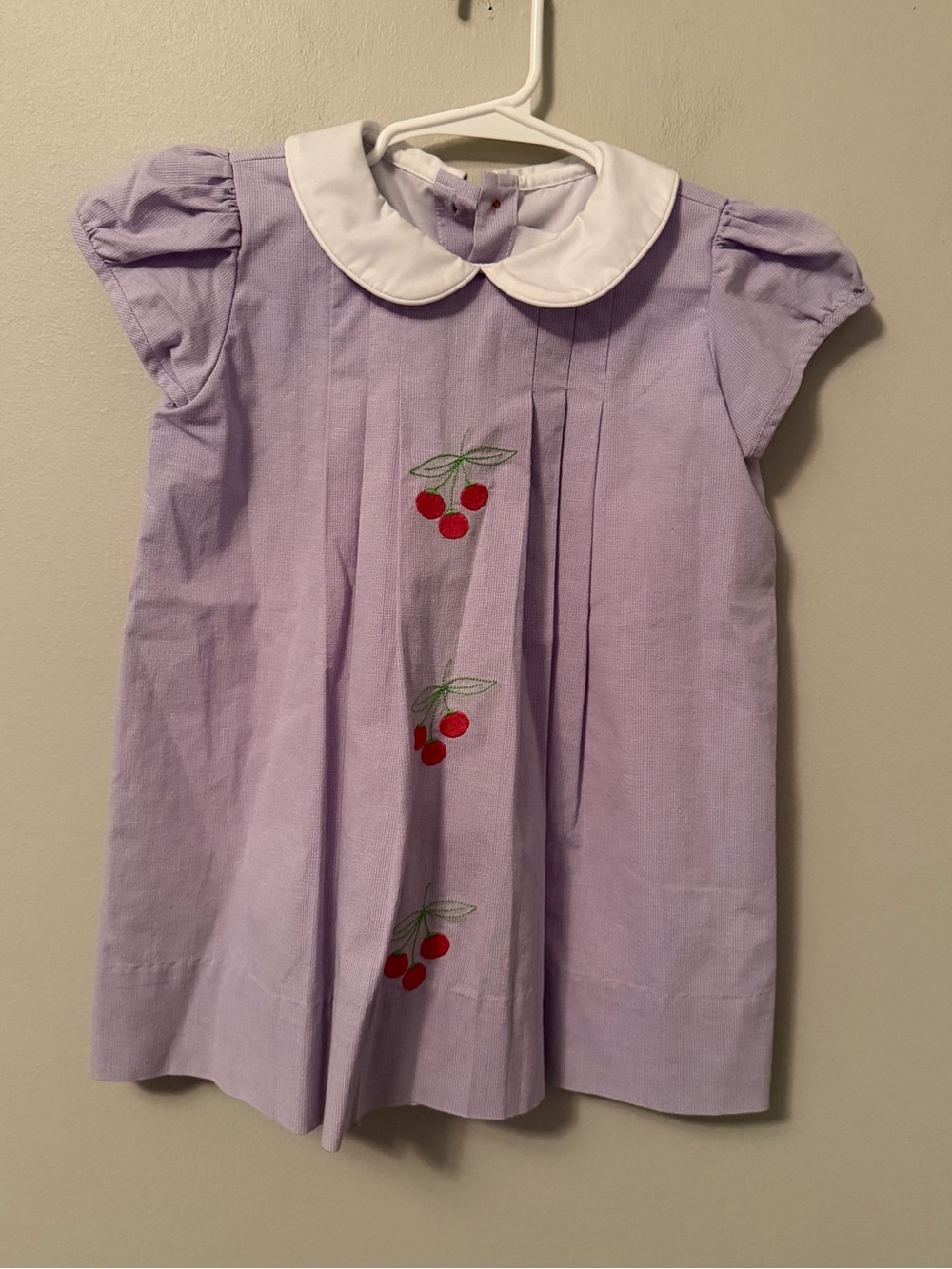 The Proper Peony Lavender Cherry Embroidered Dress with White Peter Pan Collar